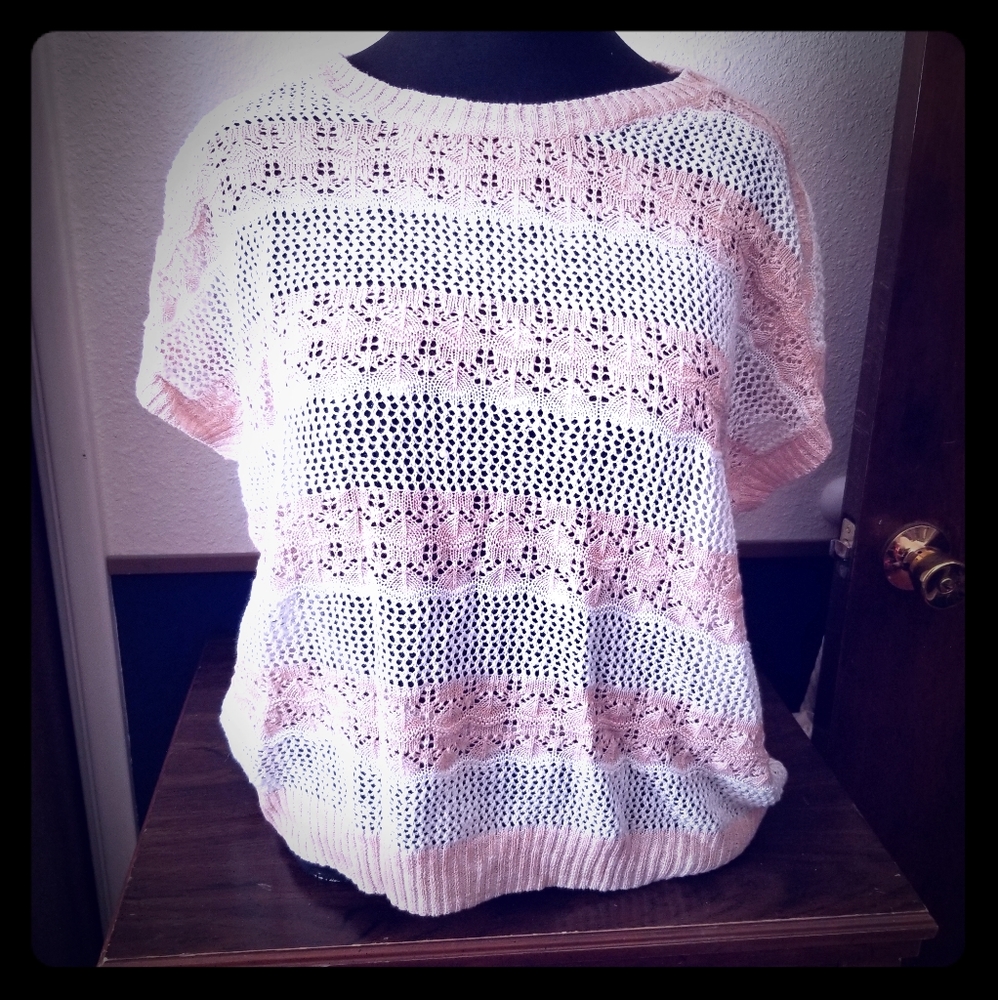 Forever 21 - pink and white short sleeved sweater